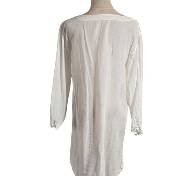 White Embroidered Boho Beaded Tunic Top Or Beach Cover - Picture 4 of 5